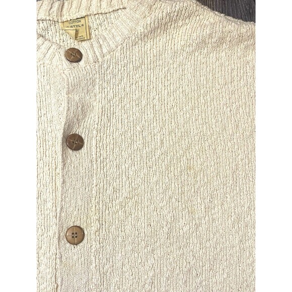 Vintage Greek Cotton Fisherman Cardigan XL Slouchy Cream Textured Knit 90s - Picture 6 of 12